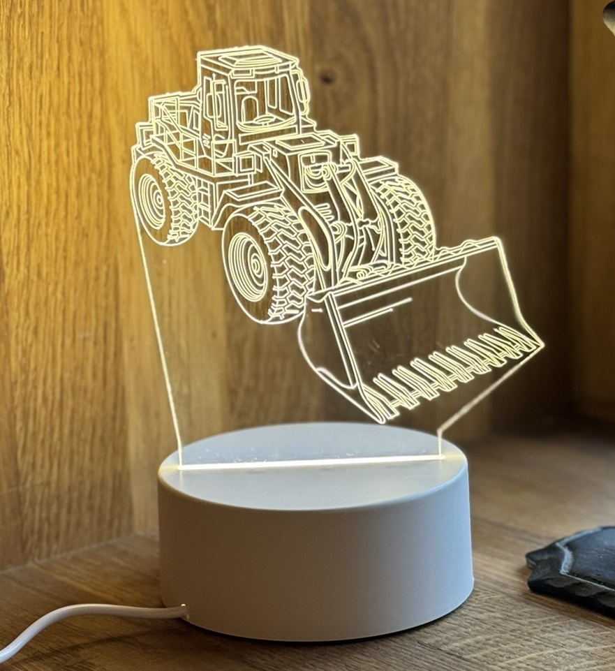 Dětská 3D lampa bagr – LED noční světlo s optickým 3D efektem