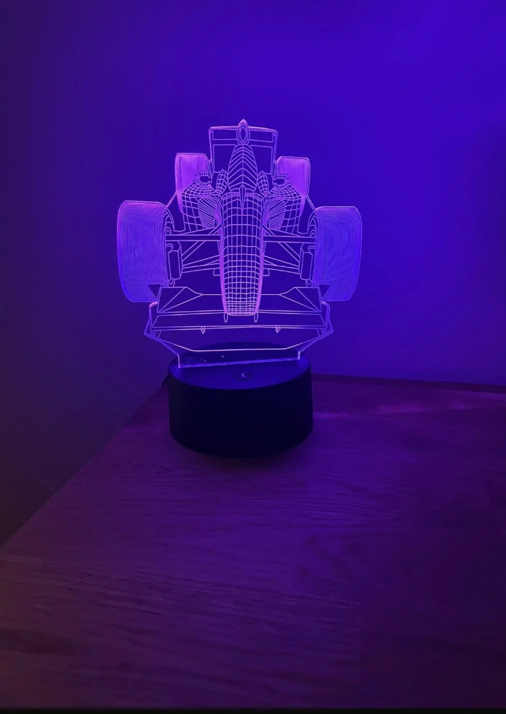 3D LED noční lampička formule – optická iluze závodního auta